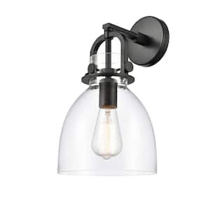 Newton Bell 1-Light Matte Black Clear Wall Sconce with Clear Glass Shade