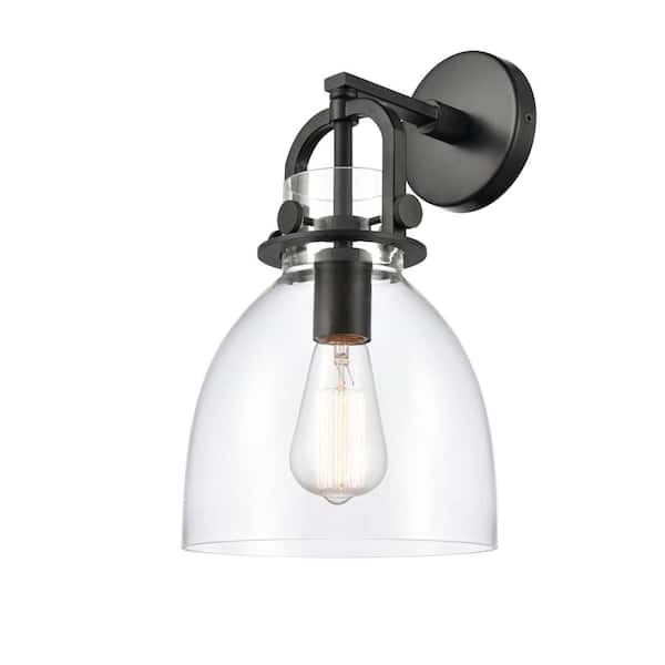 Innovations Newton Bell 1-Light Matte Black Clear Wall Sconce with Clear Glass Shade