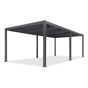 11.4 ft. x 23.3 ft. Gray Louvered Pergola Patio Aluminum Pergola with Adjustable Roof for Deck Backyard Hardtop Gazebo