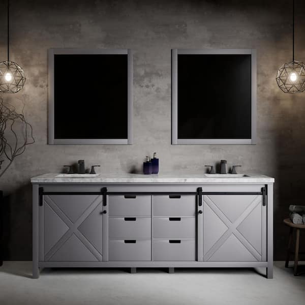 Marsyas 84 in W x 22 in D Dark Grey Double Bath Vanity and Carrara Marble Countertop