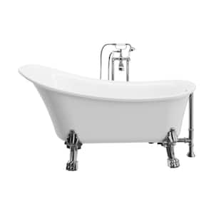 Achilles 59 in. Acrylic Clawfoot Oval Bathtub in White with Reversible Drain and Faucet