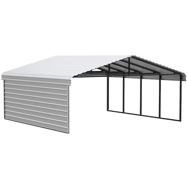 Arrow 20 ft. W x 20 ft. D x 9 ft. H Eggshell Galvanized Steel Carport with 1-sided Enclosure