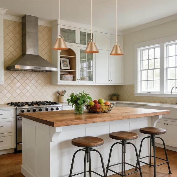 Modern Gold Pendant Light with Metal Bell Shade, Glam Hanging Light for Kitchen Island Living & Dining Room Corner Table