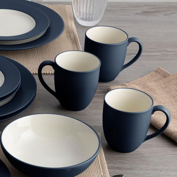 Colorwave Navy 12 fl. oz. (Blue) Stoneware Mugs, (Set of 4)