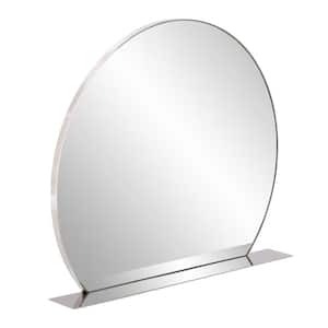 Medium Round Polished Stainless Steel Shelves & Drawers Casual Mirror (25 in. H x 30 in. W)