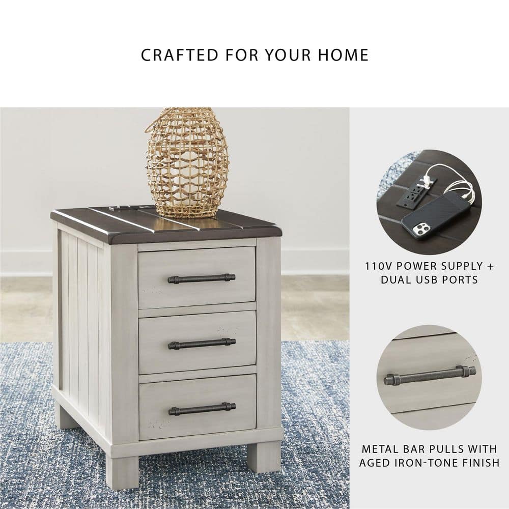 Darborn 18 in. Gray Rectangle Wood End Table with Storage and Drawers - thumbnail 7