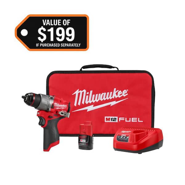 M12 FUEL 12-Volt Lithium-Ion Brushless Cordless 1/2 in. Hammer Drill Kit with 1 Compact 2.0Ah Battery Pack and 1 Charger