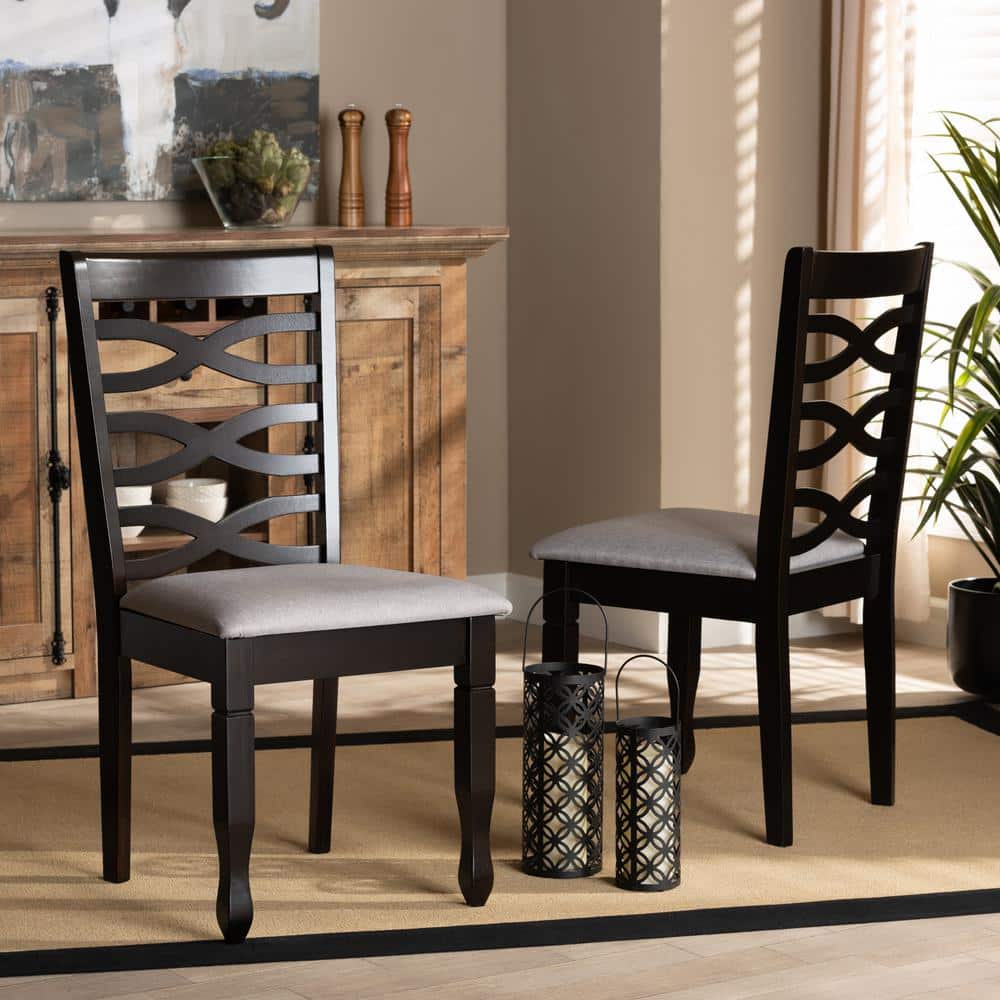 Gray Upholstered Oak and Rubberwood Dining Chair Set