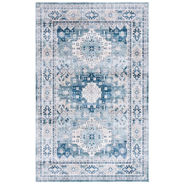 SAFAVIEH Arizona Sage/Aqua 3 ft. x 5 ft. Distressed Border Ornate Machine Washable Area Rug
