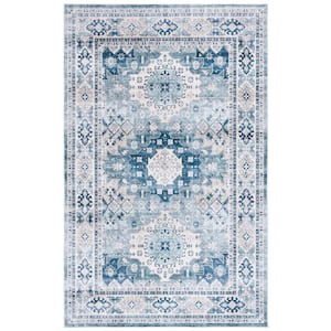 Arizona Sage/Aqua 6 ft. x 9 ft. Distressed Border Ornate Machine Washable Area Rug