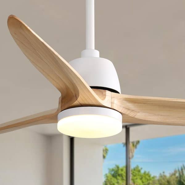CLUGOJ White Ceiling Fan with Dimmable LED Lights 52" Ceiling Fan with  Controller Modern Solid Wood Blades Reversible DC Motor, Speed, Timer, 