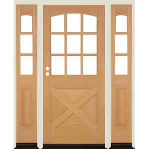 64 in. x 80 in. Farmhouse X Panel RH 1/2 Lite Clear Glass Unfinished Douglas Fir Prehung Front Door with DSL