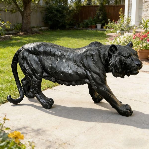 IMAGACFUN Black Resin Tiger Garden Statue Outdoor Decor