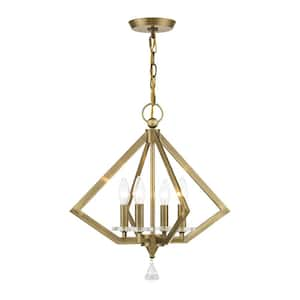 Diamond 4 Light Antique Brass Chandelier