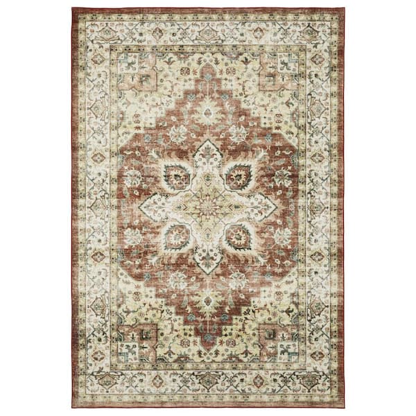 2' X 3' Red And Ivory Oriental Distressed Area Rug