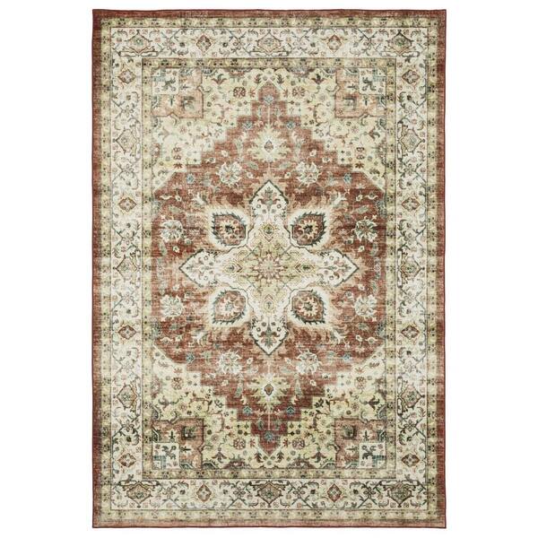 2' X 3' Red And Ivory Oriental Distressed Area Rug