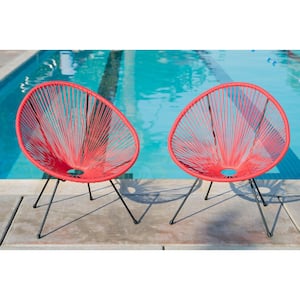 35.4 in. H Oval Red and Black Rattan/Steel Indoor or Outdoor Hammock Weave Stationary Chair (Set of 2)
