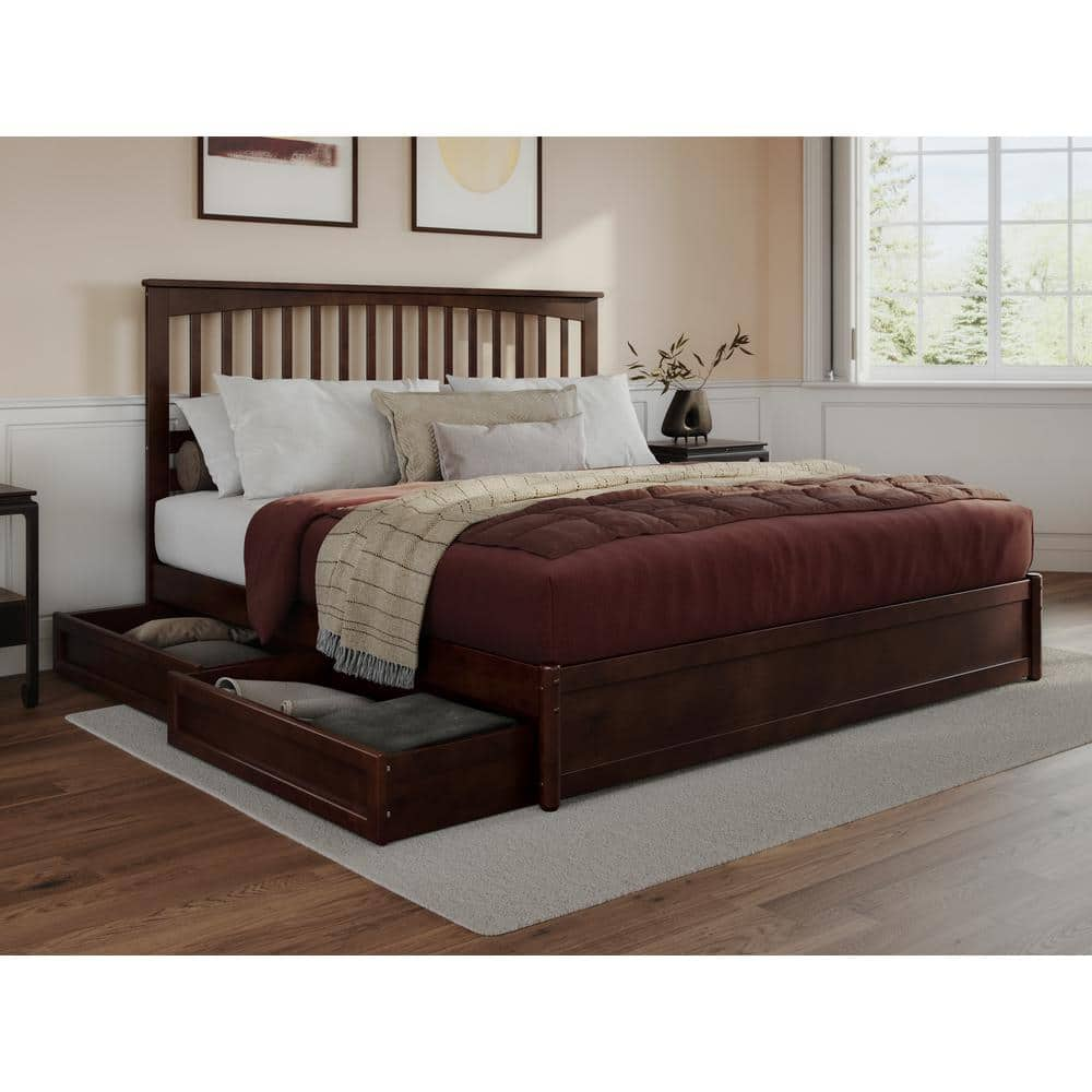 AFI Everett Walnut Brown Solid Wood Frame King Platform Bed with Panel ...