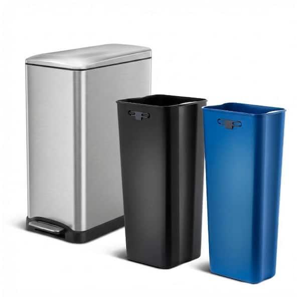 13.2 Gal. Stainless Steel Step-On Kitchen Trash Can with Dual Compartments and Slim Shape