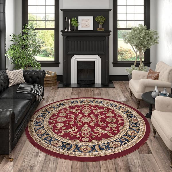 Sensation Border Red 8 ft. Round Indoor Area Rug