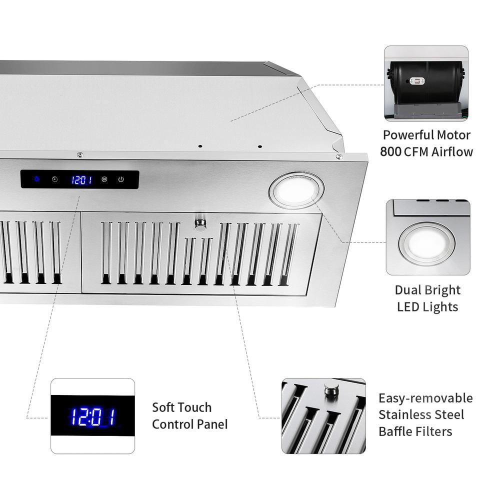 30-Inch Stainless Steel Insert Range Hood with LED Lights
