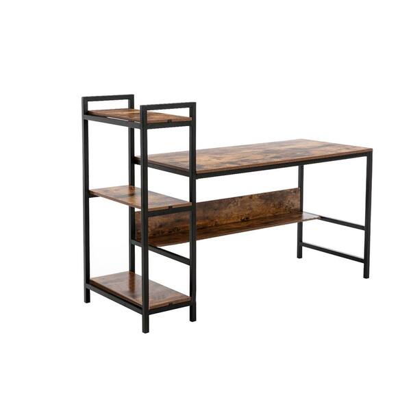 cadeninc 23.6 in. Walnut and Black L-Shape Computer Desk with 3-Shelves