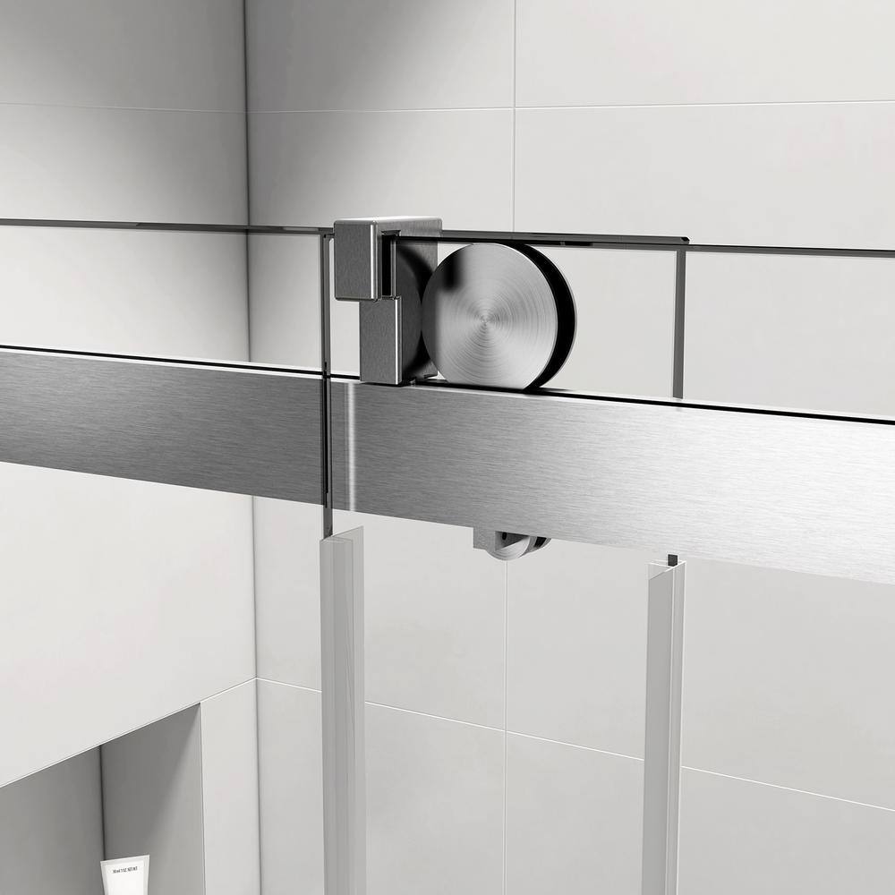 60" x 76" Frameless Sliding Shower Door in Brushed Nickel