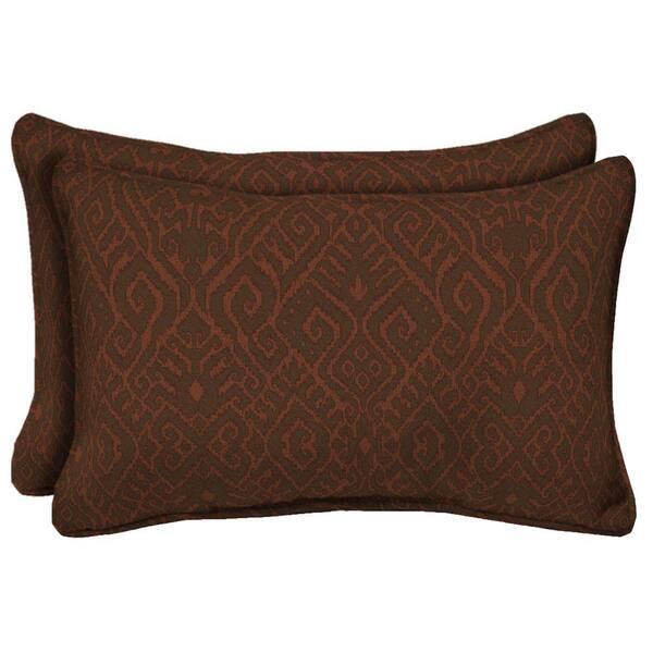 Hampton Bay Cayenne Ikat Rectangular Lumbar Outdoor Pillow (2-Pack)