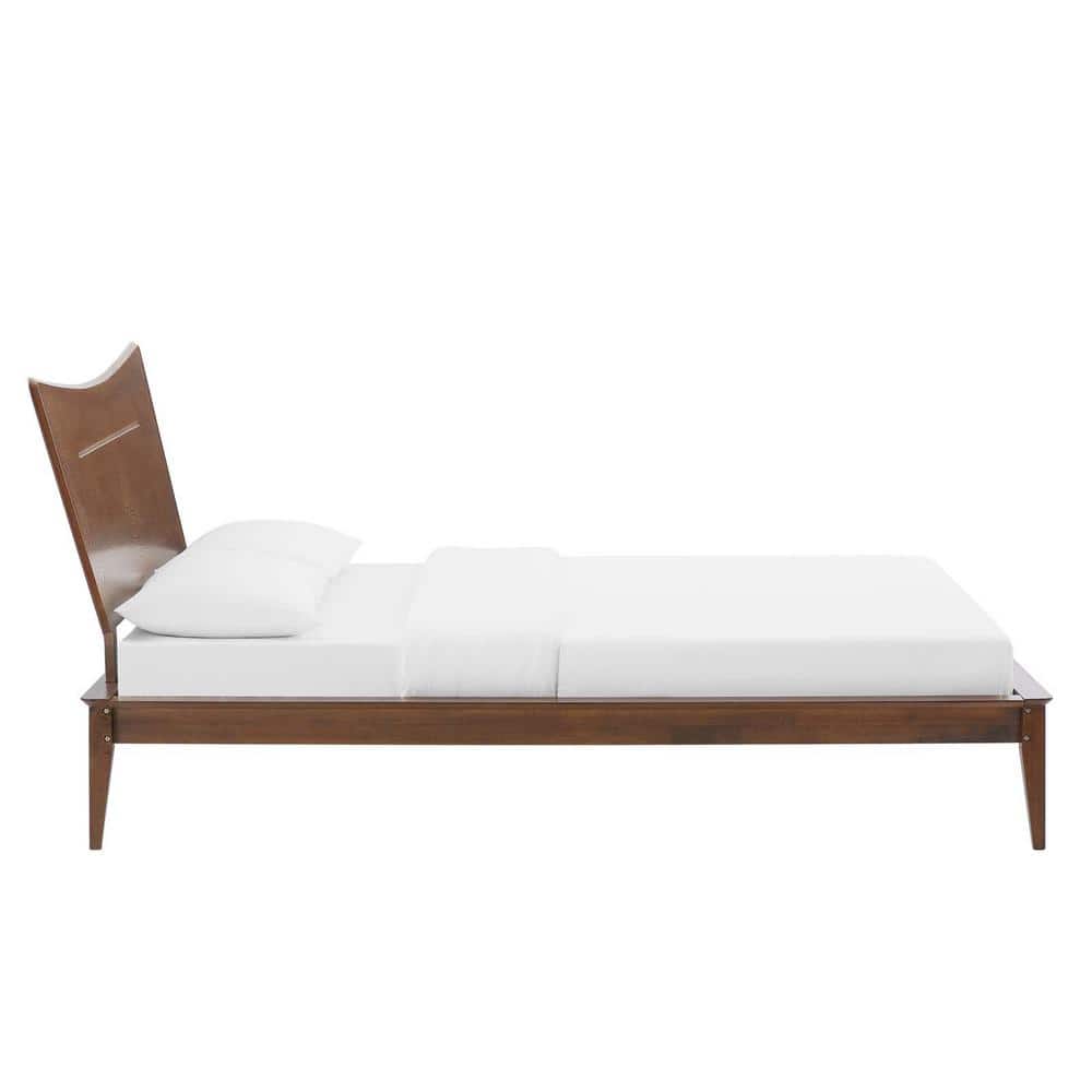 Mid-Century Walnut King Platform Bed with Angular Headboard