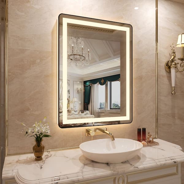 24 in. W x 32 in. H Rectangular Aluminum Micro-arc Framed Bathroom Vanity Wall Mounted LED lighted Mirror