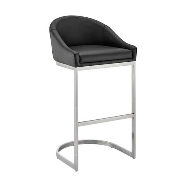 Benjara 29 in. Black and Chrome Low Back Metal Frame Counter Stool with Faux Leather Seat