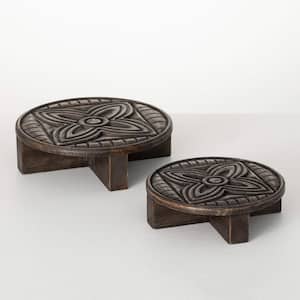 9.5 in. And 11.75 in. Risers With Medallion Pattern Set of 2, Wood