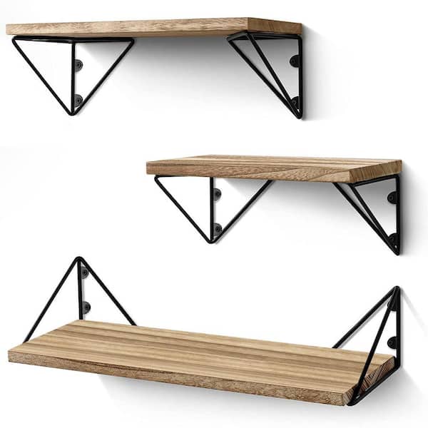 Cubilan 7 in. x 17 in. x 4 in. Brown Wood Decorative Wall Shelves with Brackets (3-Piece)