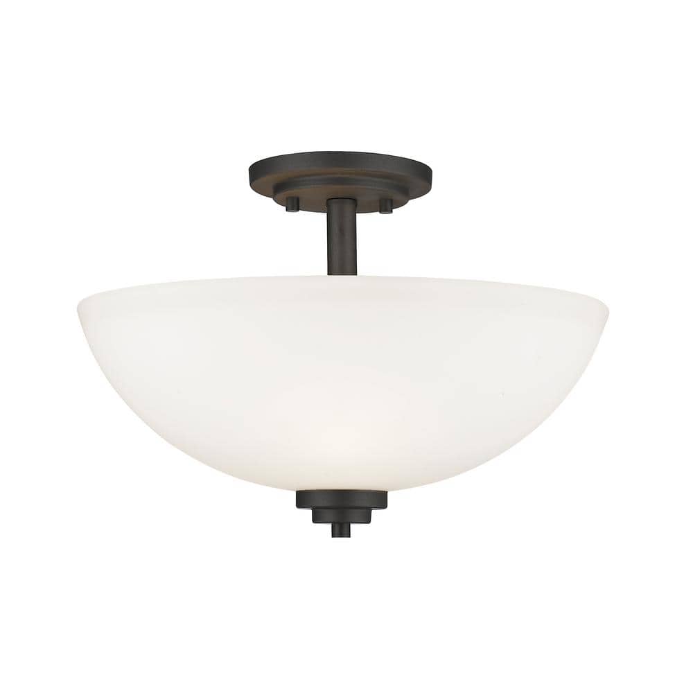 Ashton 15.75 in. 3-Light Bronze Semi-Flush Mount with Matte Opal Shade