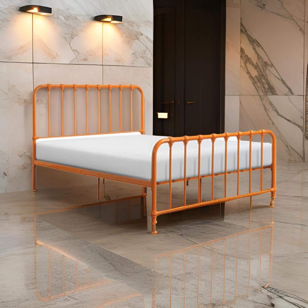 Umee Benjara Orange Metal Frame Queen Platform Bed with Open