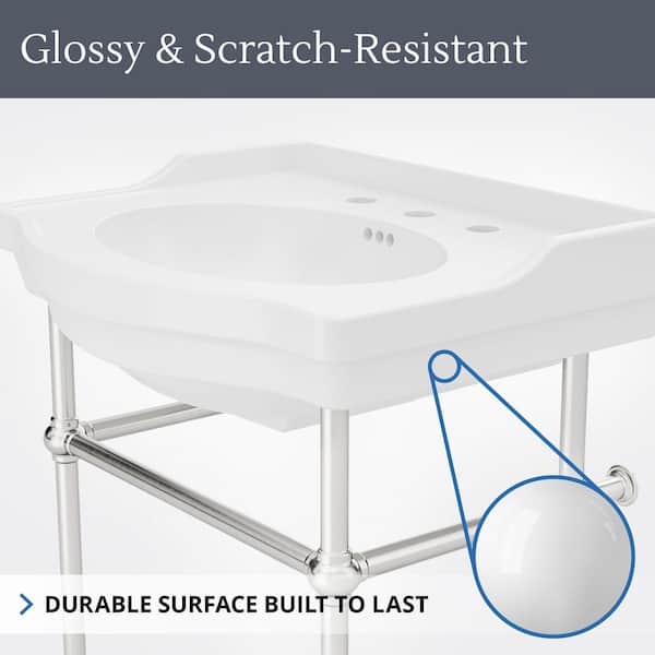 Prism 24.6 in. L x 19 in. W Console Sink Basin in White Vitreous China Matte Black Legs with 8 in. Faucet Drilling