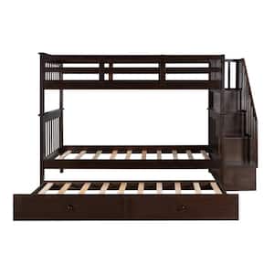 Espresso Twin Bunk Bed with Twin Size Trundle for Bedroom, Dorm, Adults