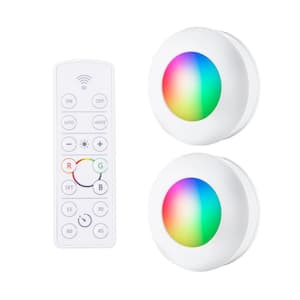 LED Color-Changing Puck Lights with Remote (2-Pack)