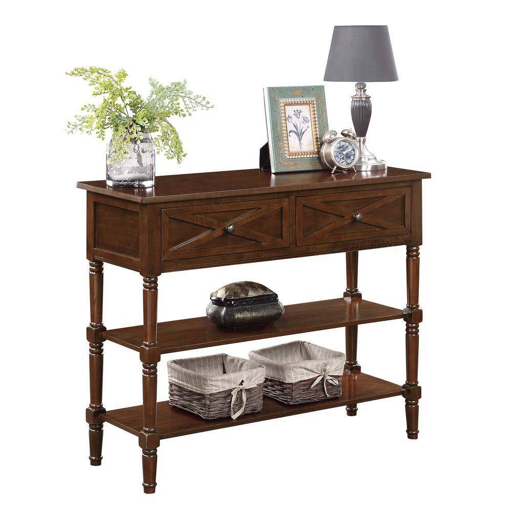 Espresso Wood Console Table with Storage and Shelves