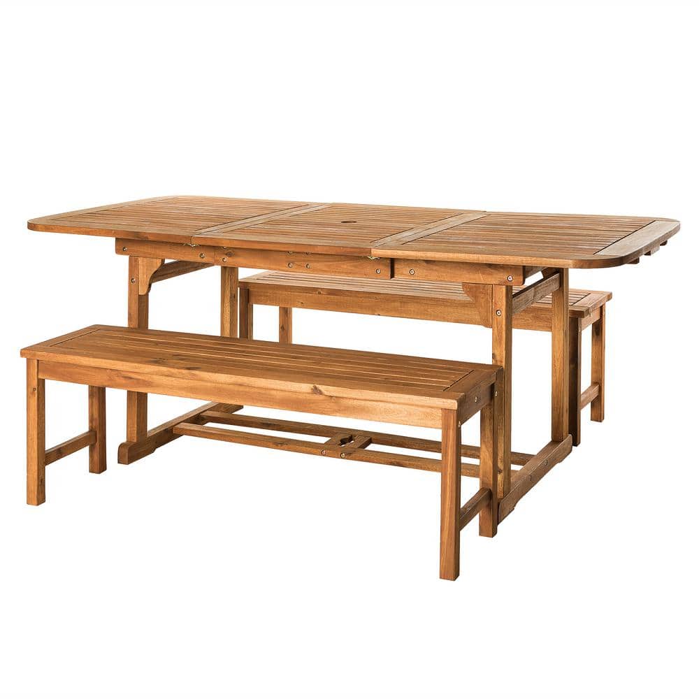 Brown Curved Acacia Wood Patio Dining Set for 4