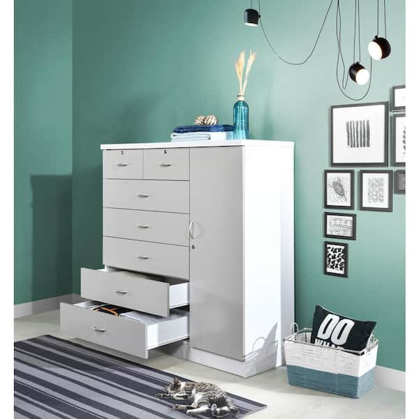 HODEDAH Grey 7-Drawer with Locks on 2-Top Drawers plus 1-Door with