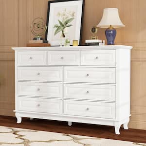 9-Drawer White Wood Dresser Bedroom Storage Cabinet Modern Style 37 in. H x 55.1 in. W x 15.7 in. D