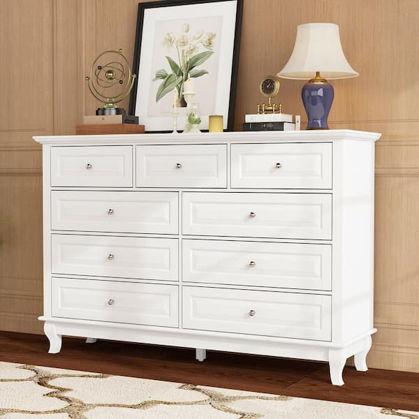 white long dresser Kingdely 9-Drawer Wood Bedroom Storage Cabinet Modern Style 37 in. H x 55.1 in. W x 15.7 in. D with large capacity and Color:NUDE/OFF WHITE 8 drawer global-subheading-Acetate Midi Dress Casual White Dress -