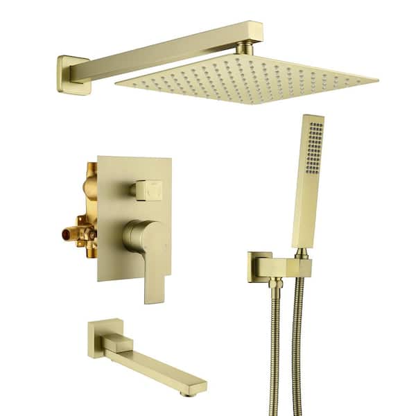 Unbranded Single Handle 1-Spray Tub and Shower Faucet 1.5 GPM with Shower Head in. Brushed Gold (Valve Included)