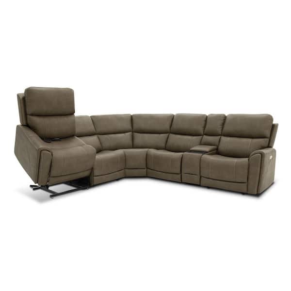 Ilana 127 in. Track Arm Polyester Fabric L-Shaped Power Sectional Sofa in Brown with Lift Chair and Hidden Cupholders