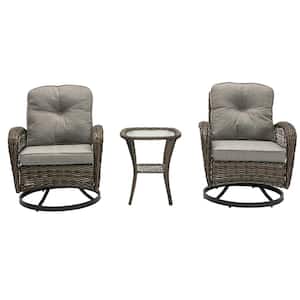 Serga 3-Pieces Wicker Patio Furniture Set Outdoor Patio Swivel Chairs with Dark Brown Cushions