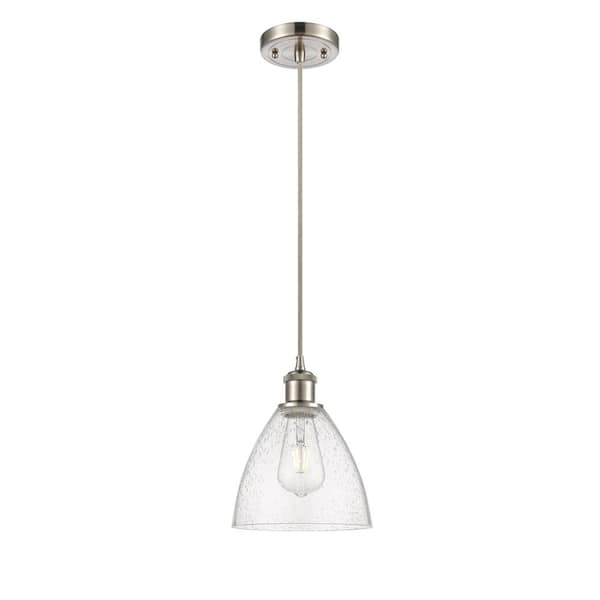 Bristol Glass 1-Light Brushed Satin Nickel, Seedy Shaded Pendant Light with Seedy Glass Shade