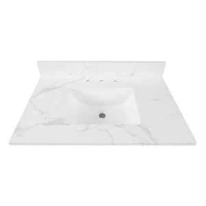 31 in. W x 22 in D Engineered Stone White Rectangular Single Sink Vanity Top in Calacatta White