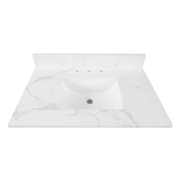 Home Decorators Collection 31 in. W x 22 in D Engineered Stone White Rectangular Single Sink Vanity Top in Calacatta White