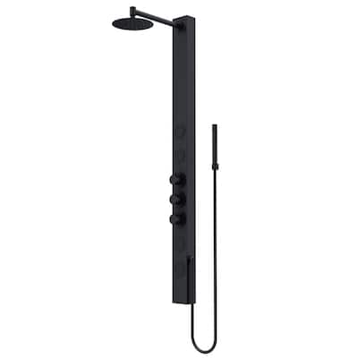 Sutton 58 in. x 4 in. 4-Jet High Pressure Shower Panel System with Circular Fixed Rainhead in Matte Black